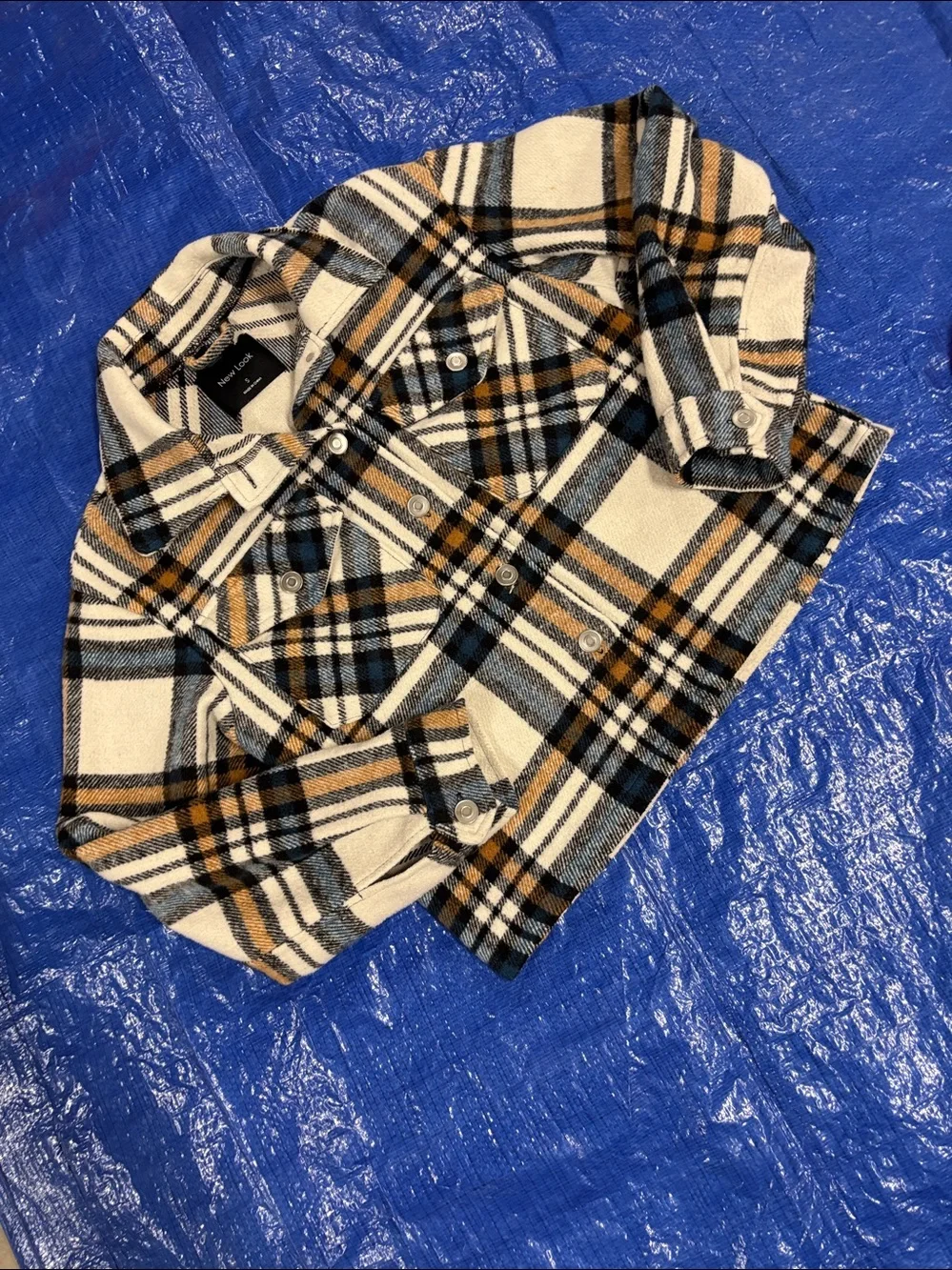 New Look Women’s Cream & Blue Plaid Shacket Jacket